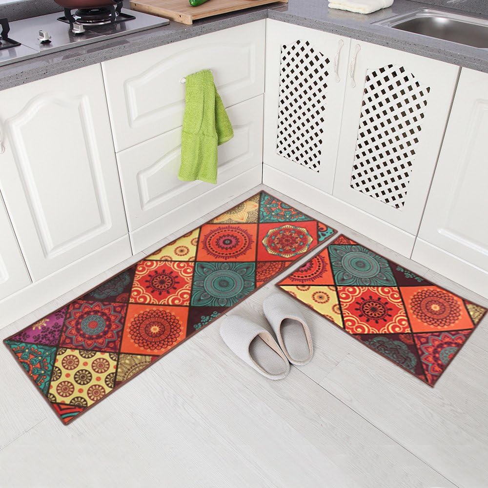 Carvapet 2 Piece NonSlip Kitchen Mat Runner Rug Set