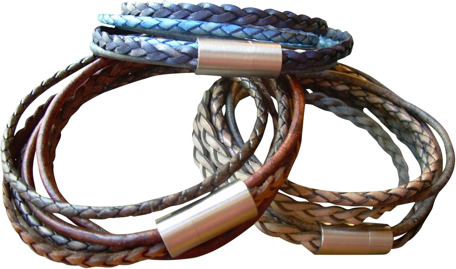 Triple Strand Double Wrap Leather Bracelet with Stainless Steel Magnetic Clasp, Mens Gift, Mens Bracelet, Mens Jewelry,Leather Bracelet