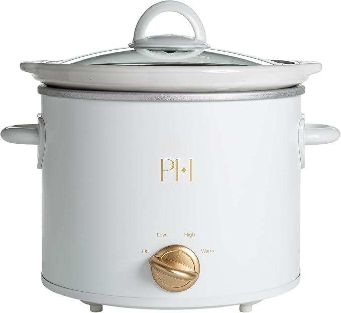 Paris Hilton 3.5-Quart Manual Slow Cooker, Features Three Settings (Low, High, Warm), Naturally Nonstick and Dishwasher Safe Stoneware Insert, Family Sized Capacity, White