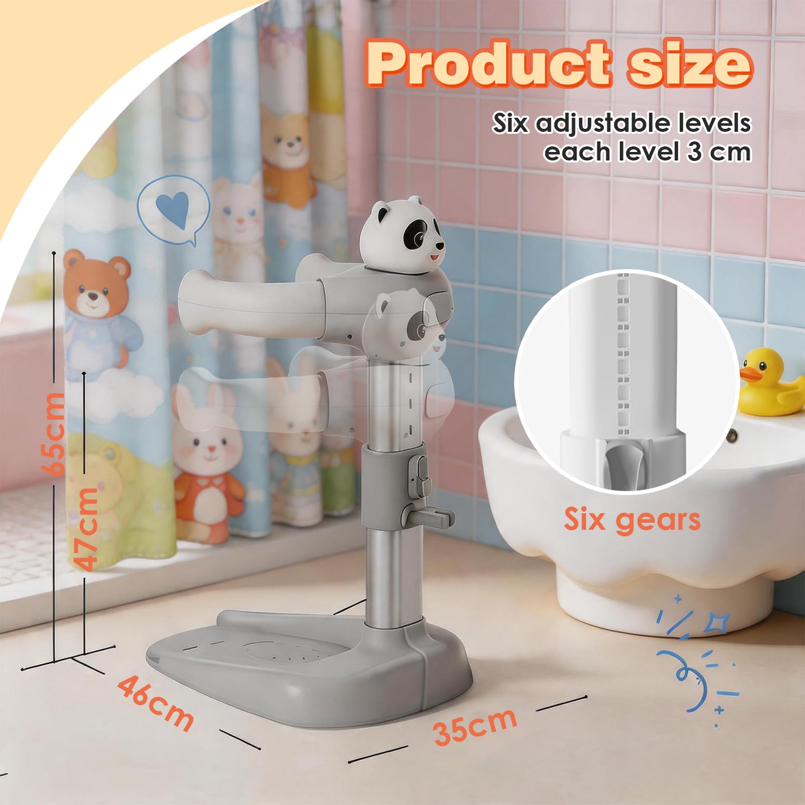 Soporte de baño para bebé con base antideslizante, soporte de ducha ajustable en altura para niños de 12 a 36 meses, soporte de pie estable para correr y bañarse de forma segura