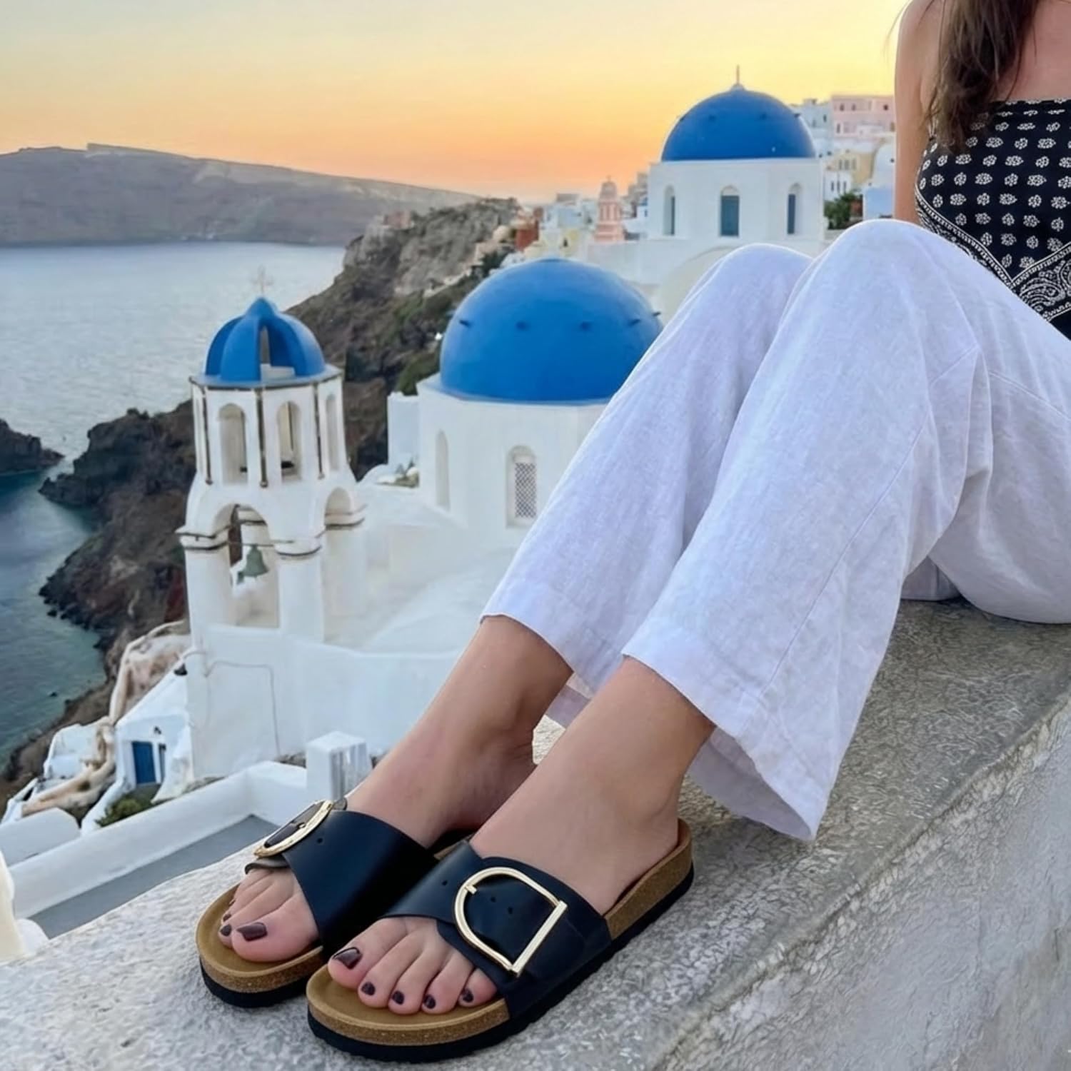 CUSHIONAIRE Leeds Sandals for Women, Slip On Big Buckle Slide Womens Sandals with Memory Foam Footbed, Comfortable Summer Footwear - Image 5