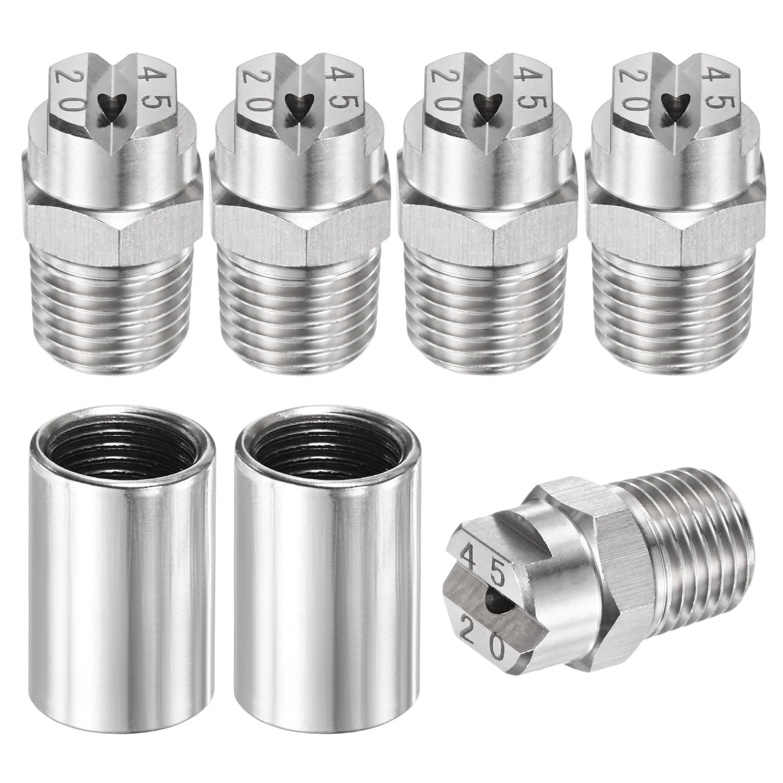 TIXIPEM 1/4" BSP Male 45 Degree Flat Fan Spray Tip [7PCS] - High Pressure Washer Spray Nozzle with 1/4" BSP Female Pipe Fitting Used for Water Guns - [Stainless Steel-2.8MM]