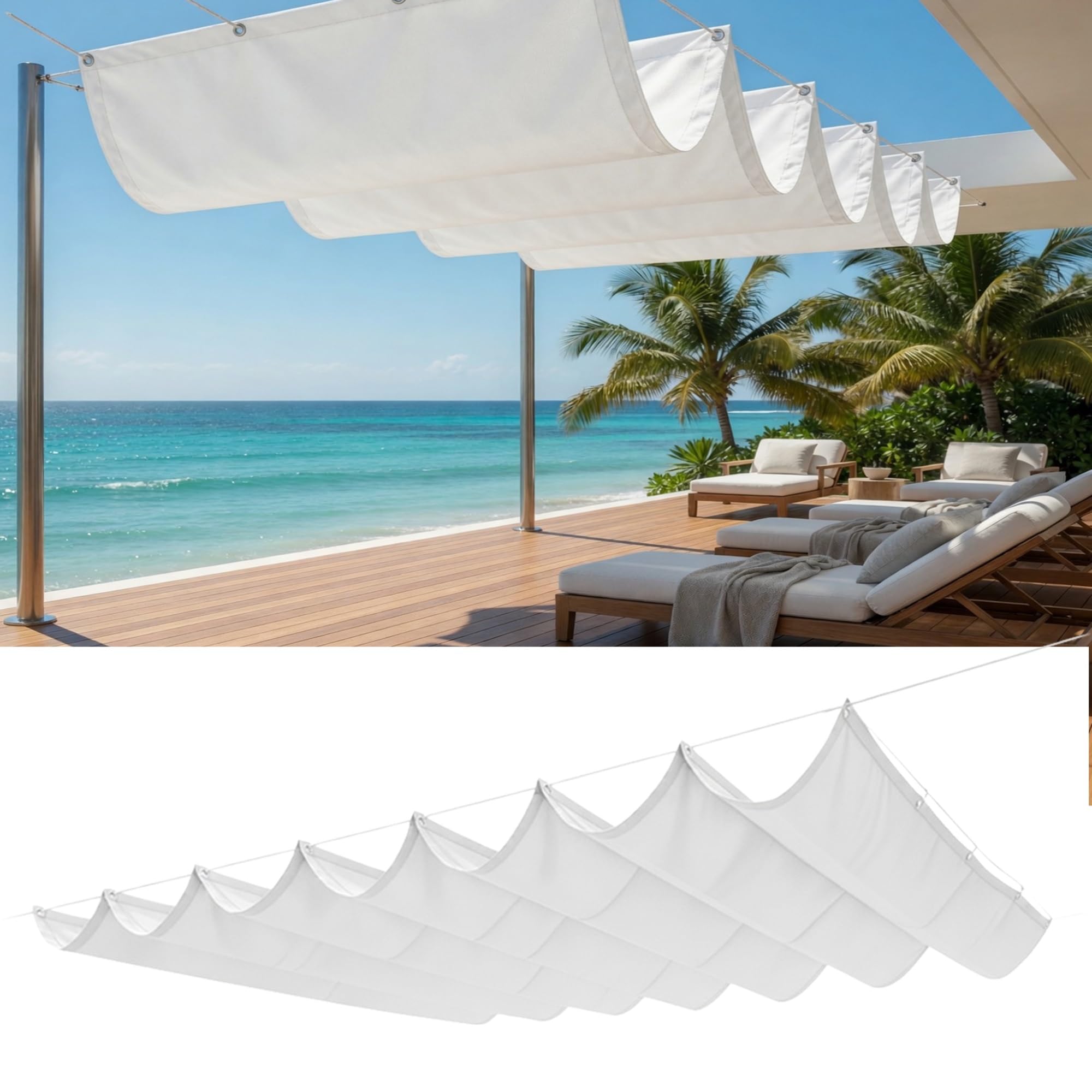 Einziehbar Welle Sonnensegel 1.7 x 2.5 m Einstellbar Verstellbar Markisenstoff Segel Sonnenschutz, Windschutz Schattiernetz für Terrasse-Garten-Rasen, Weiß
