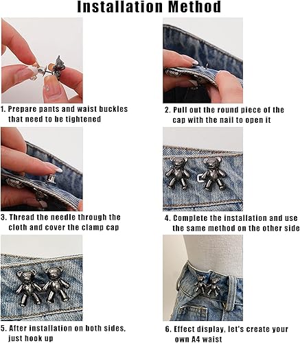 Miniatura 9 de 8 pares de bonitos botones de oso para ropa, pantalones, sin costura, cintura desmontable, ajuste corporal, hebillas de apriete, accesorios de ropa