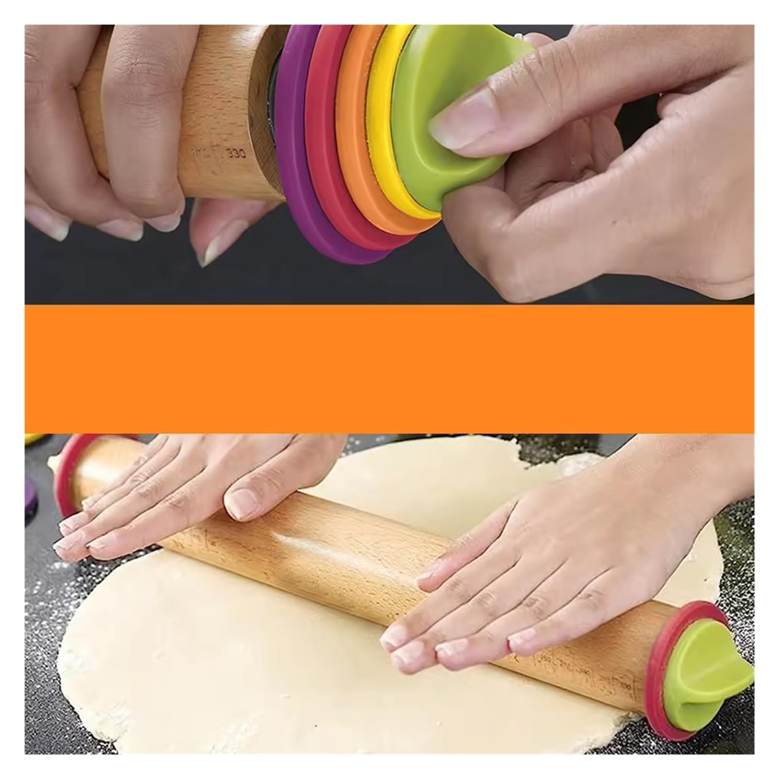 Mattarello in legno regolabile con anelli di spessore, set perni in da 16 pollici for cuocere il pane della pizza, utensili forno
