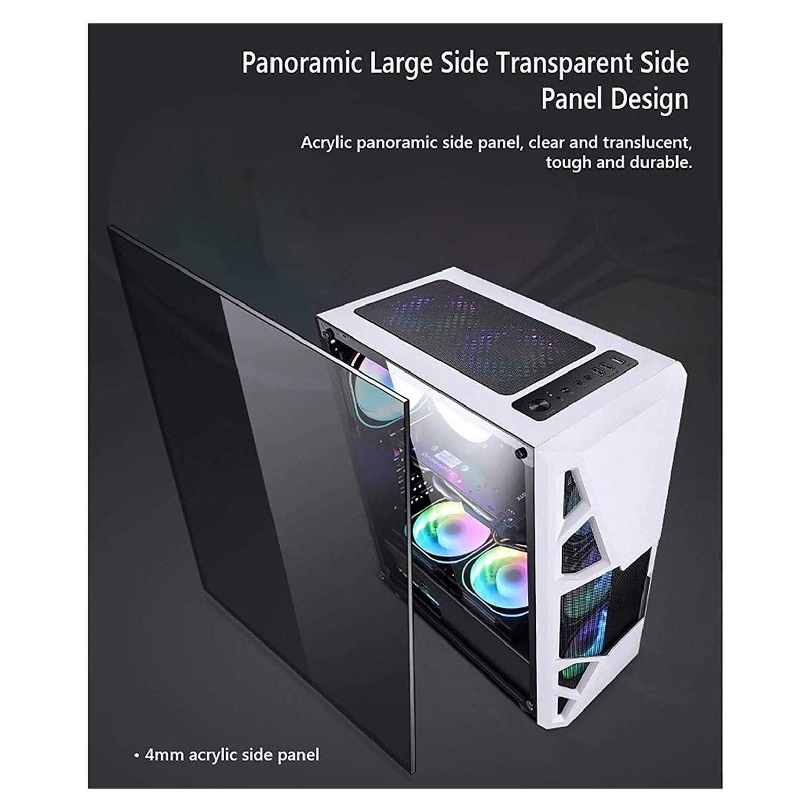 Console Di Gioco PC, Console Di Gioco ATX, Console Di Gioco a Metà Tower, Vista Laterale Ampia Panoramica, Pannello I / O USB3.0 / USB2.0 / Porta Audio, Dotata Di Barra Luminosa RGB ( Color : Black )