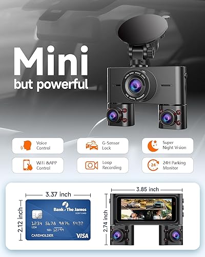 Miniatura 2 de HUPEJOS V7 Cámara de tablero de 360 2K, cámara de 4 canales FHD 1080P*4 frontal, izquierda, derecha e impermeable trasera con WiFi, frontal 1440P +