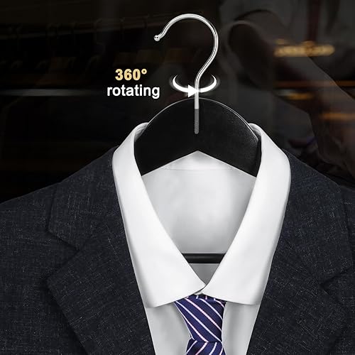 Miniatura 6 de TOPIA HANGER Perchas de madera para abrigos, paquete de 30 perchas de madera negra, gancho giratorio de 360 y muescas antideslizantes para camisola,