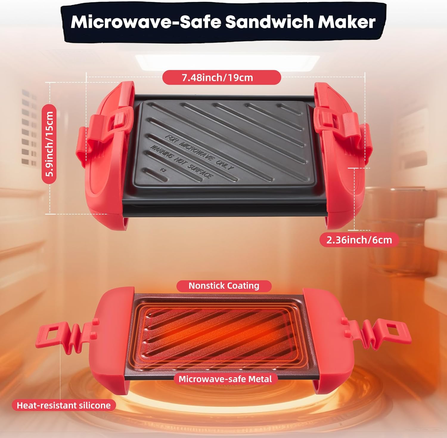 Microwave Sandwich Maker, Microwave Toastie Maker, Snack Maker & Panini Press, Microwavable Metal, Removable Non-Stick Plates Silicone Microwavable Cookware, Heatwave Technology, Orange