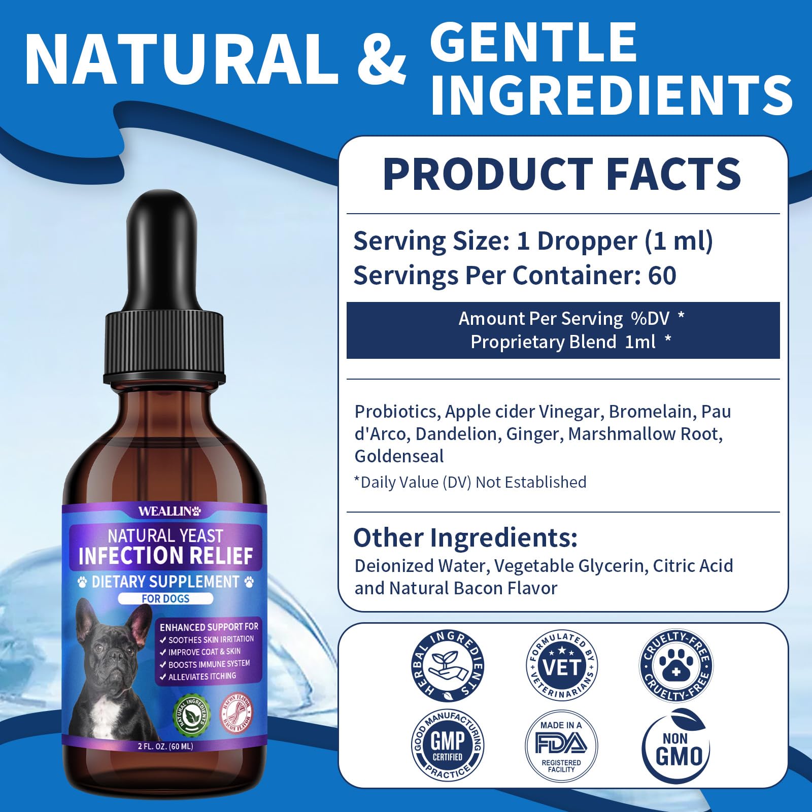 Natural Yeast Infection Treatment for Dogs | Probiotic-Powered Drops with 8-Herbal Blend | Supports Skin, Ears, Allergy Relief | Dog Yeast Infection Treatment Oral Supplement | Bacon-Flavored - image 7