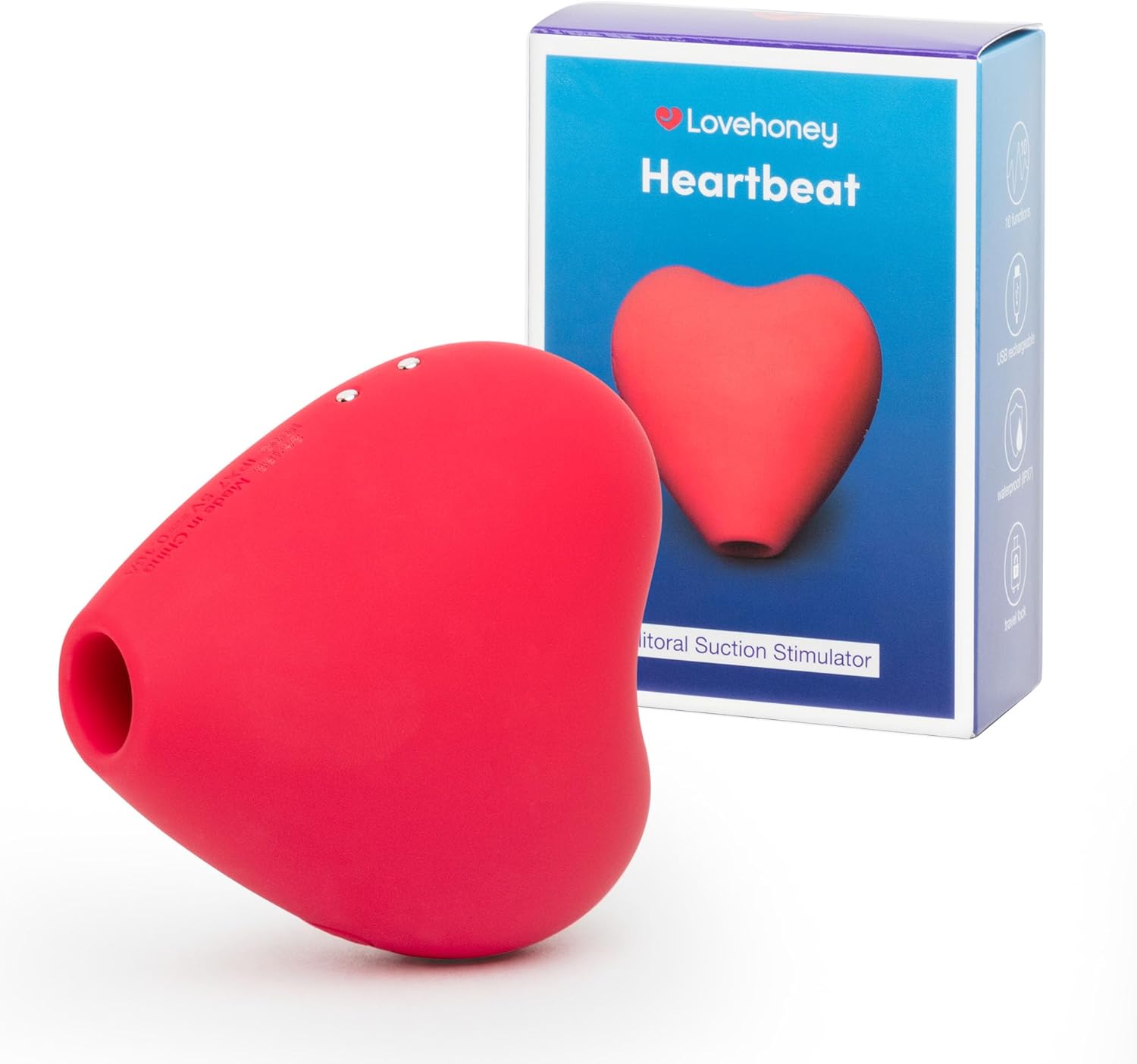 Lovehoney Heart Clitoral Sucking Toy - Clit Stimulator with 10 Suction Speeds and Patterns - Waterproof Sucker Vibrator - Silicone Vibrating Adult Sex Toys for Women - Rechargeable - Red