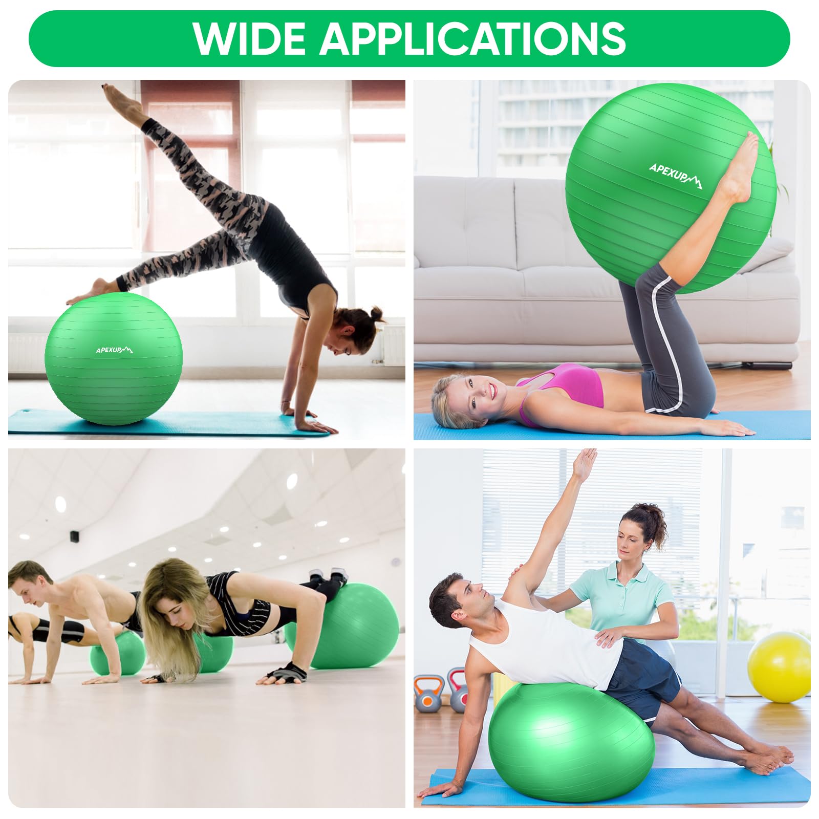 APEXUP Pelota de yoga antideslizante resistente para fitness, equilibrio y entrenamiento de núcleo