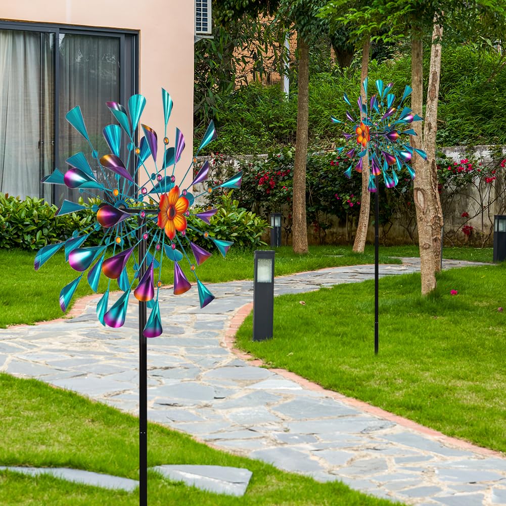 Molinillos de viento de metal grandes para exteriores, molinillo de viento cinético y escultura de viento con estaca, escultura de viento impermeable, decoración artística para patio, jardín,