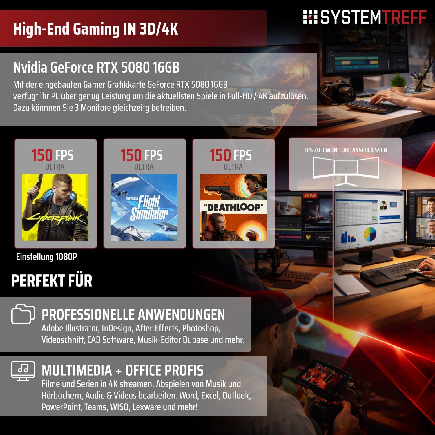 SYSTEMTREFF High-End Gaming PC Intel Core Ultra 7 265KF 8x5.5GHz | Nvidia RTX 5080 16GB | 1TB M.2 NVMe | 32GB DDR5 RAM | Windows 11 | Desktop Computer Rechner für Gamer, Zocker & Streamer