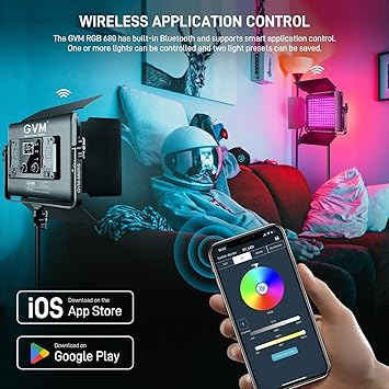 GVM RGB LED Video Light with Lighting Kits، 680RS 50W Led Panel Light with Bluetooth Control، 2 حزم التصوير الفوتوغرافي للاستوديو YouTube ، تصوير الفيديو ، الألعاب ، البث ، المؤتمر