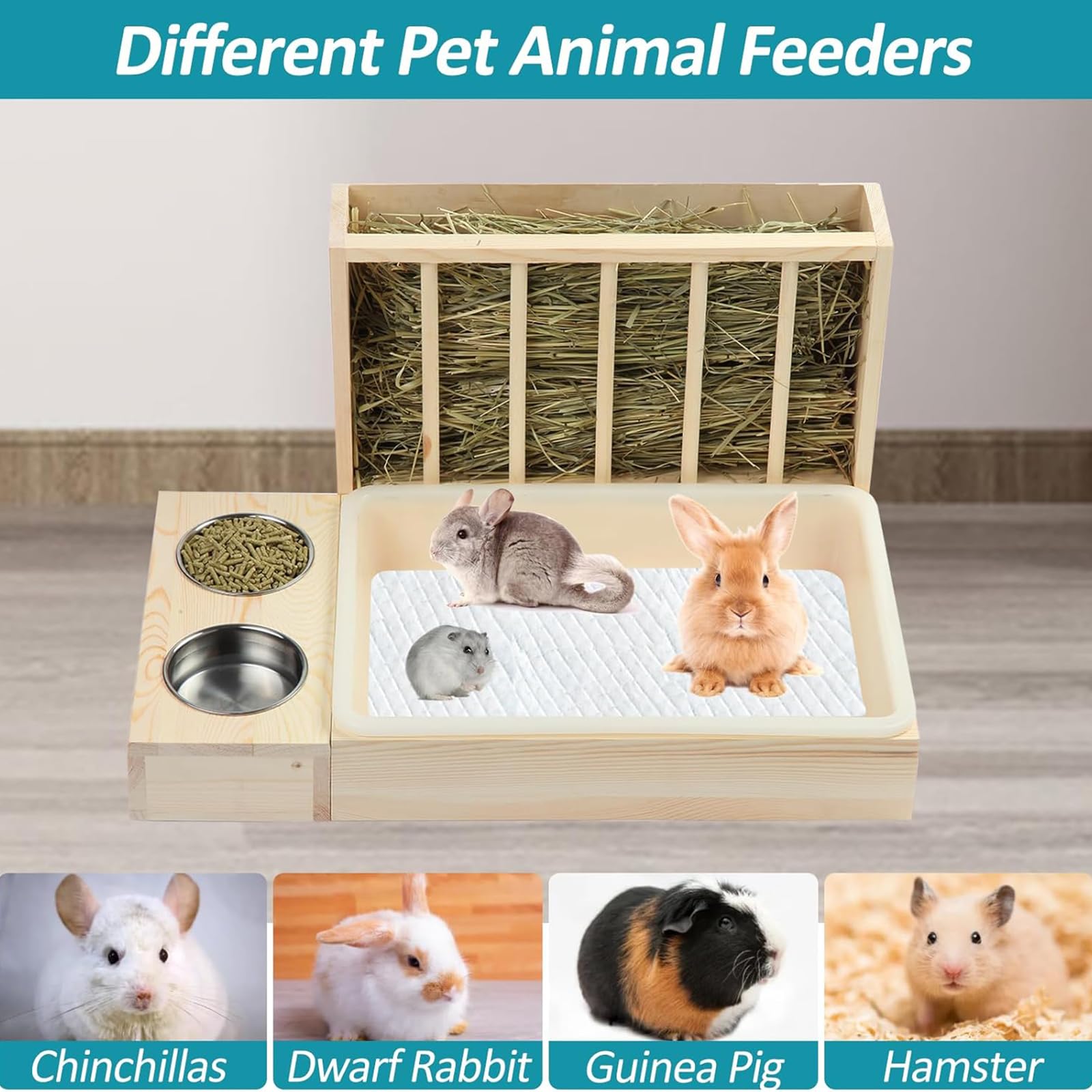 Mangiatoie verticali per conigli e conigli, moderna casetta per animali domestici con vassoio di base rimovibile per piccoli animali domestici e conigli
