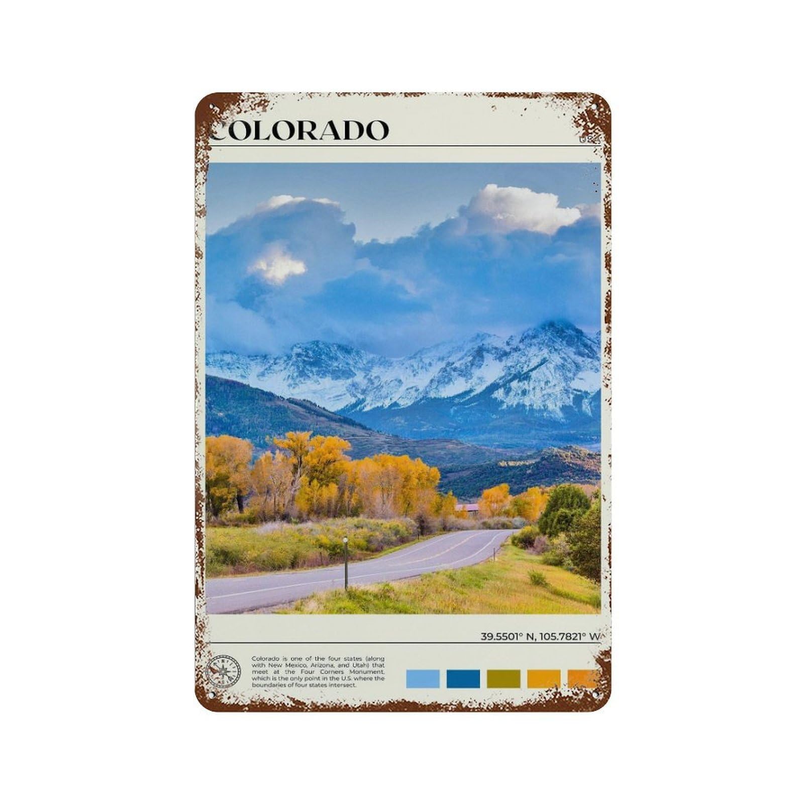 xiaoxiaoshen Real Photo Colorado Decor USA Wall Decor Art Metal Tin Poster Modern Home Decor Art Home Bar Shop Decorations Vintage Sign 30x20cm