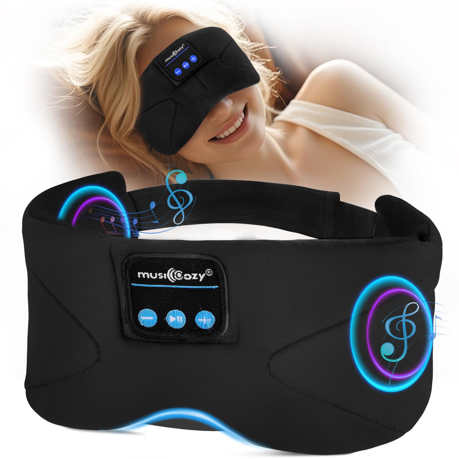 Musicozy Sleep Mask Headphones Bluetooth Sleep Mask,Soft Eye Mask Headphones for Sleeping/Relaxation -100% Blackout Sleep Masks with Headphones for Travel/Meditation/Yoga,Unisex Gifts for Men Women