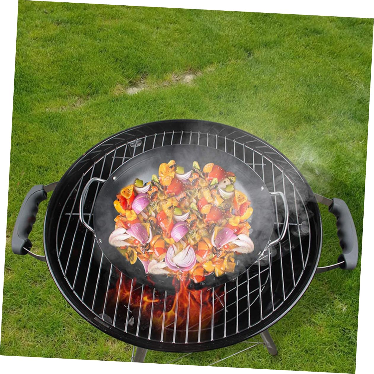 Sosoport Antihaft Gemüsegrillkorb aus Kohlenstoffstahl Rostbeständig mit Doppgriff und Großem Lochdesign für Grillen zu Hause und Profi Einsatz