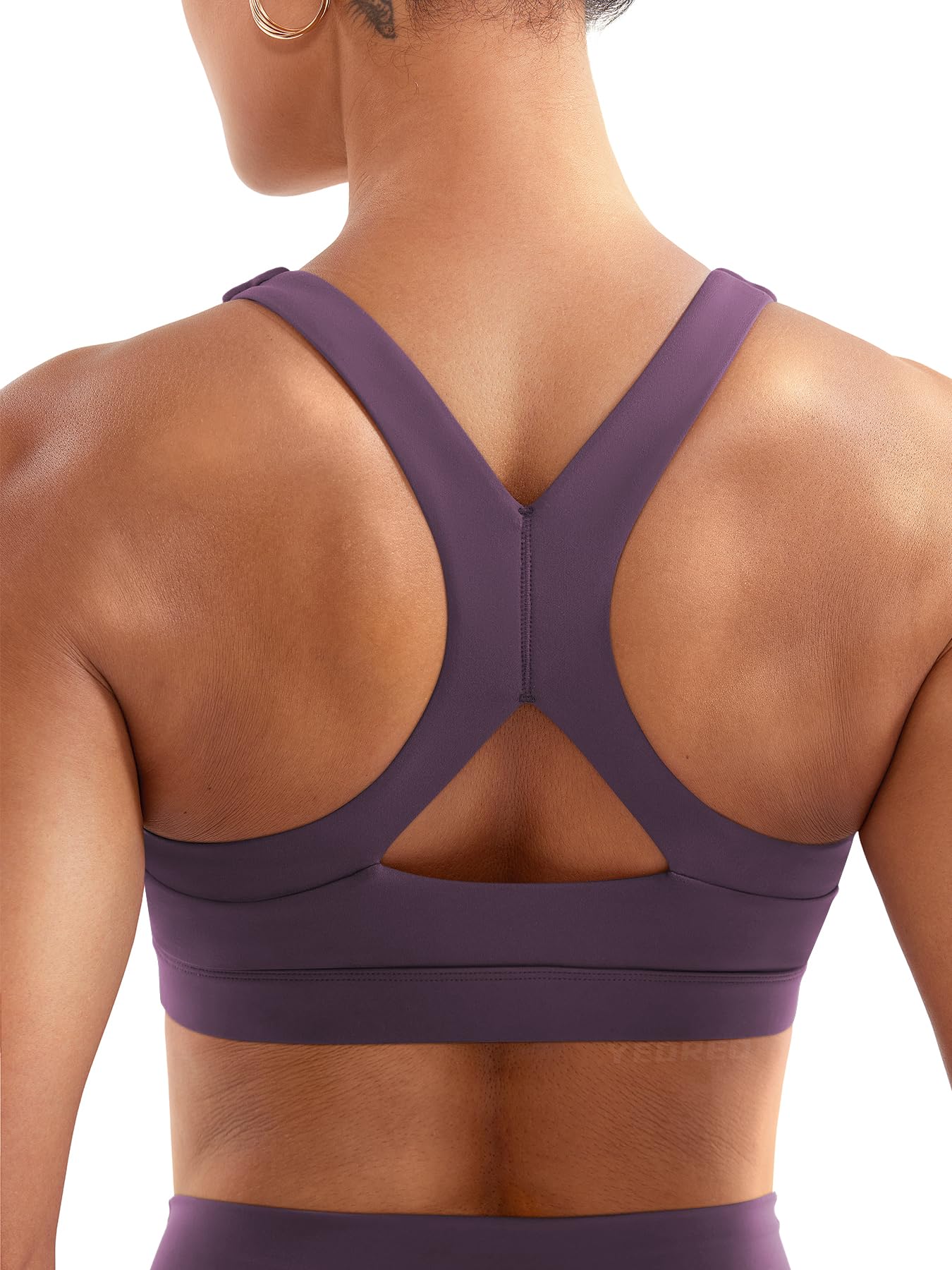 Photo 1 of YEOREO Sports Bras for Women Medium Support Racerback Padded Running Bra Tracii Square Neck Wireless Workout Gym Crop Top Black Berry Purple S