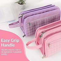 Vista 6 de Sooez - Estuche grande para lápices, bolsa de gran capacidad con 3 compartimentos, organizador portátil de papelería de lona con cremallera, lindos