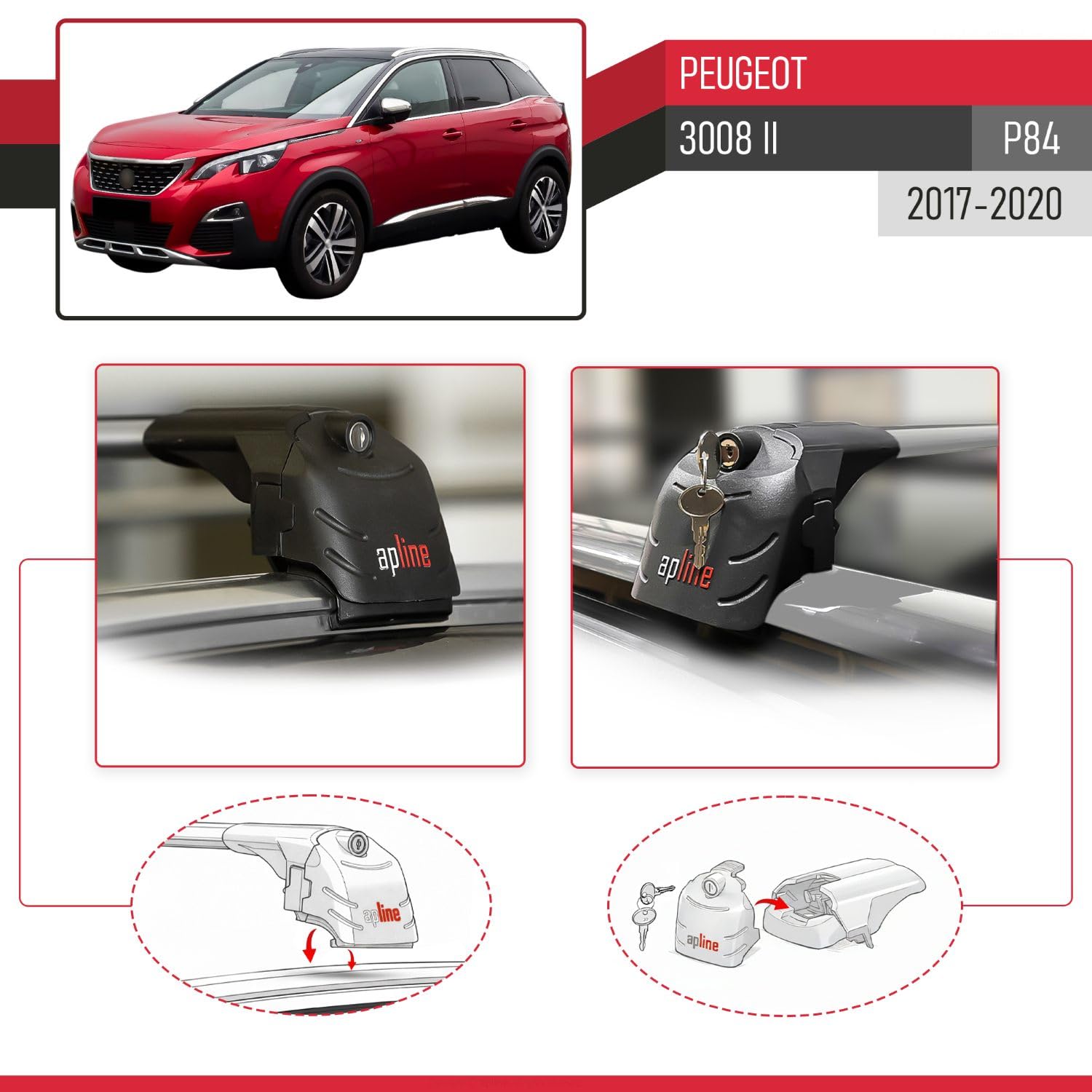 Compatibile con Peugeot 3008 II (P84) Pre-Facelift 2017-2020 Modello ACE-2 Barre Tetto Portapacchi Auto Barre Portatutto Grigio Alluminio 2 Barre
