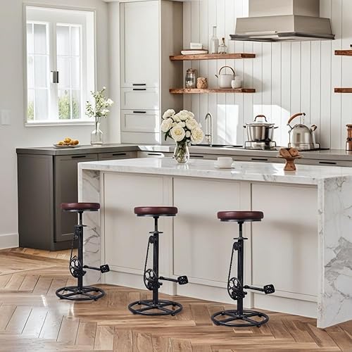 Miniatura 4 de Vintage Bar Stools Swivel PU Seat 29-37inch Height Adjustable Extral Tall Bicycle Stool with Bikepedal Kitchen Island Counter Stool Shop Chairs
