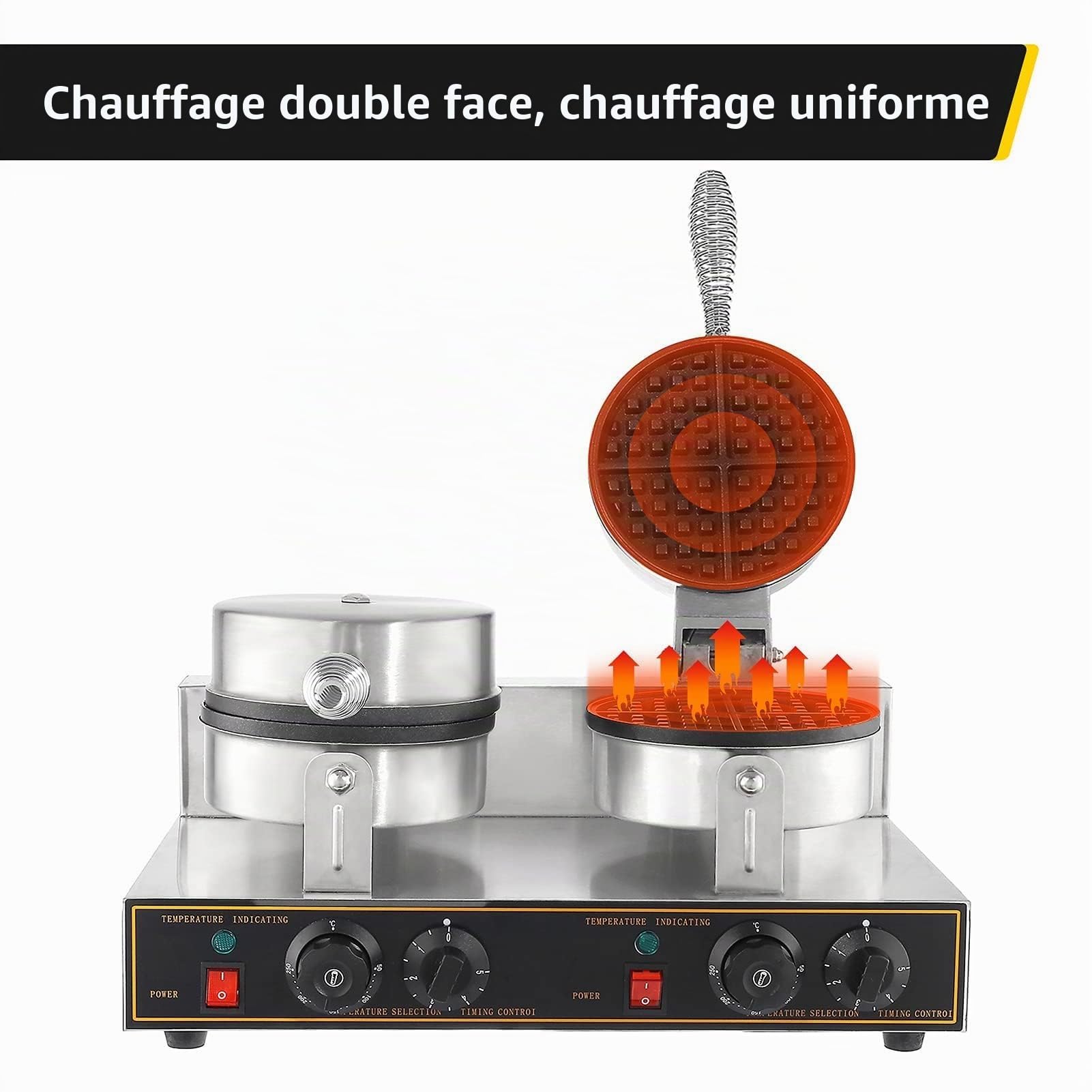 Gaufrier Double Professionnel 2400W, Chauffage Rapide, Revêtement Antiadhésif, Poignée Isolée, Prise UE 220V