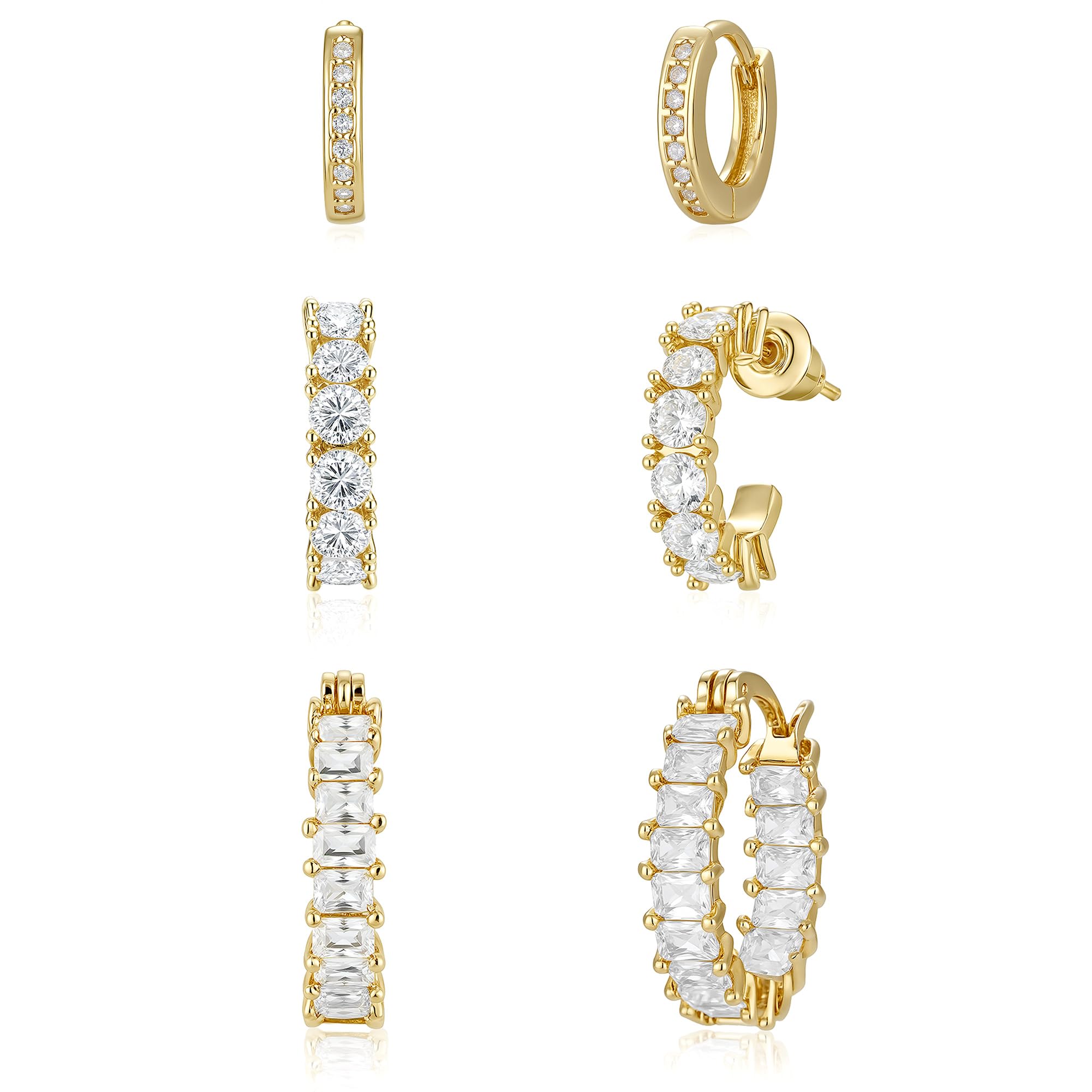 Gold Hoop Earrings Set for Women Trendy, 14K Gold Plated Chunky Hypoallergenic Small Diamond Cartilage Hoops Cute Cubic Zirconia Dangle Stud Earrings Jewelry Gifts