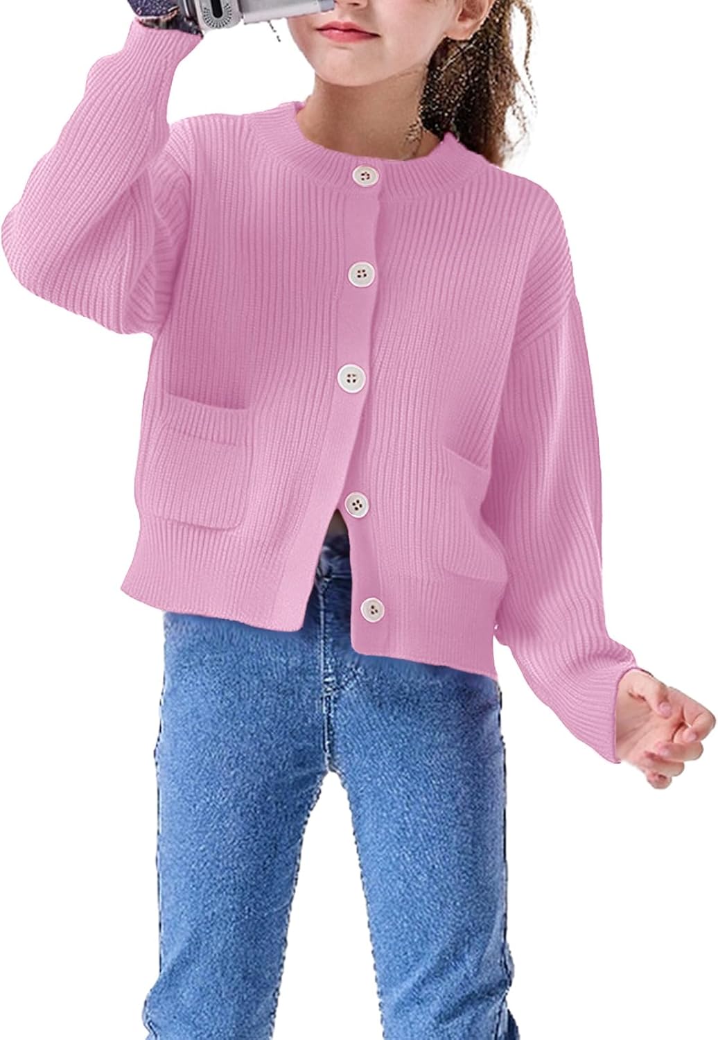 Girls Cardigan Sweater School Uniforms Toddler Long Sleeve Button Knit Solid Sweaters Tops