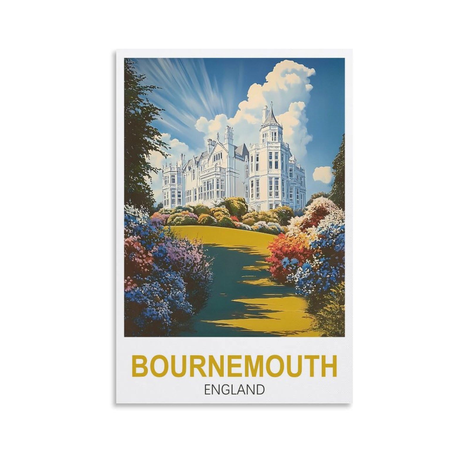 XLLYXYGJQ Bournemouth England Vintage Travel Poster 08x12inch(20x30cm) Canvas Wall Art Poster Print Artwork Painting Picture for Home Decoration Living Room Office Bedroom