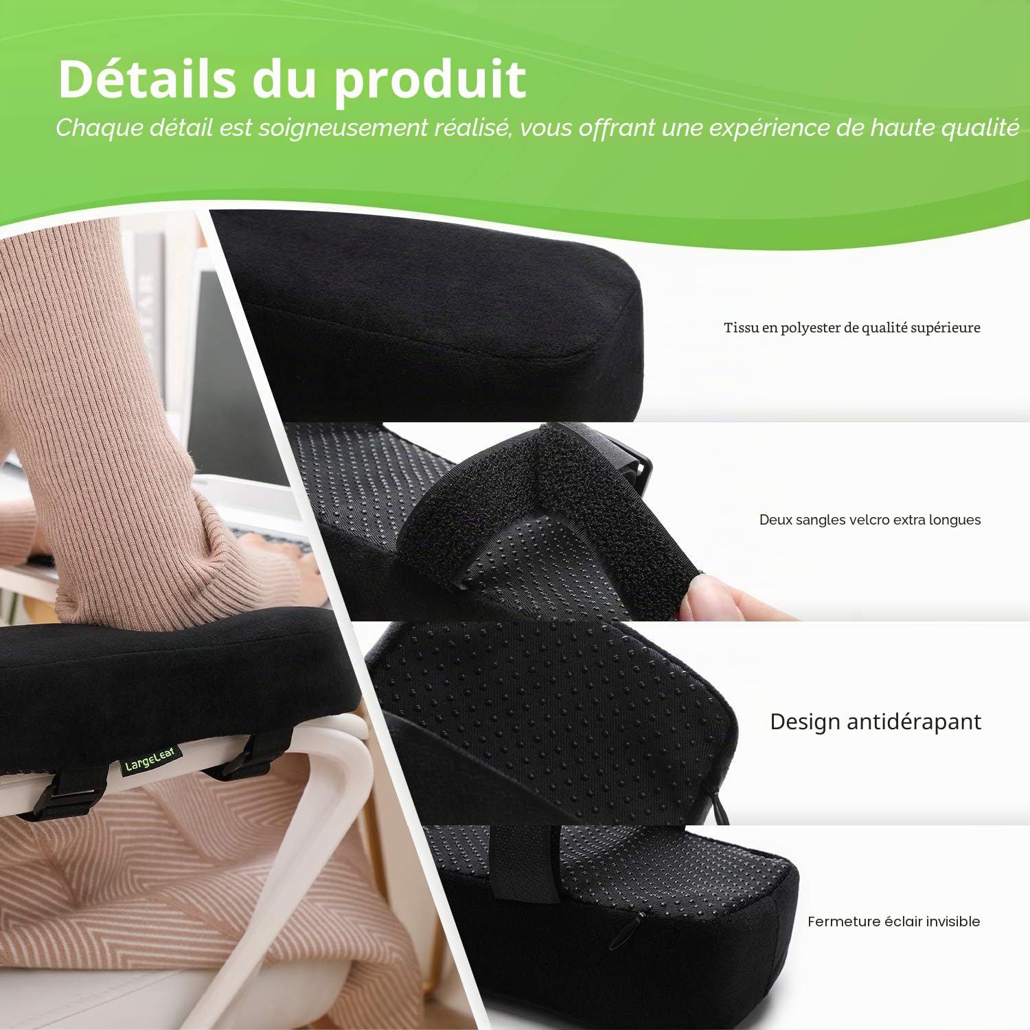 LargeLeaf 5CM Coussins d'accoudoir de Chaise Extra épais Oreiller de coude Soulagement de la Pression Chaise de Bureau Accoudoir de Chaise de Jeu avec Coussinets à mémoire de Forme