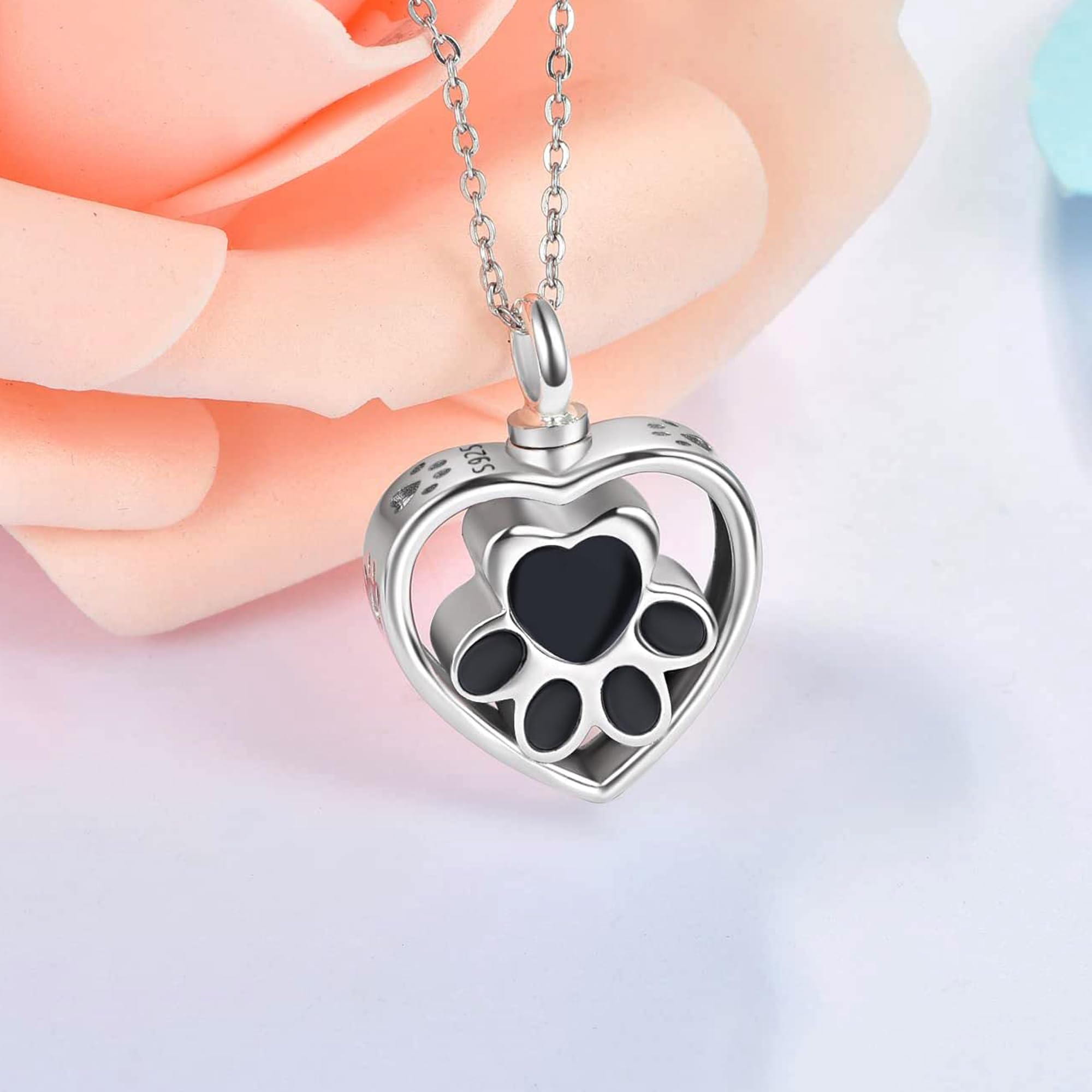 Dreamboat Urn Necklace for Dog Ashes 925 Sterling Silver Pet Paw Print Cremation Keepsake Pendant Heart Memorial Jewelry for Women