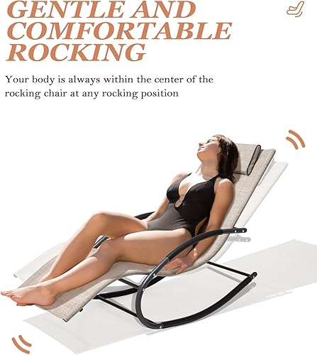 Miniatura 6 de Crestlive Products Mecedora de patio curvada con almohada para playa, patio, piscina al aire libre, interior, marco de acero gris (2 unidades, beige)