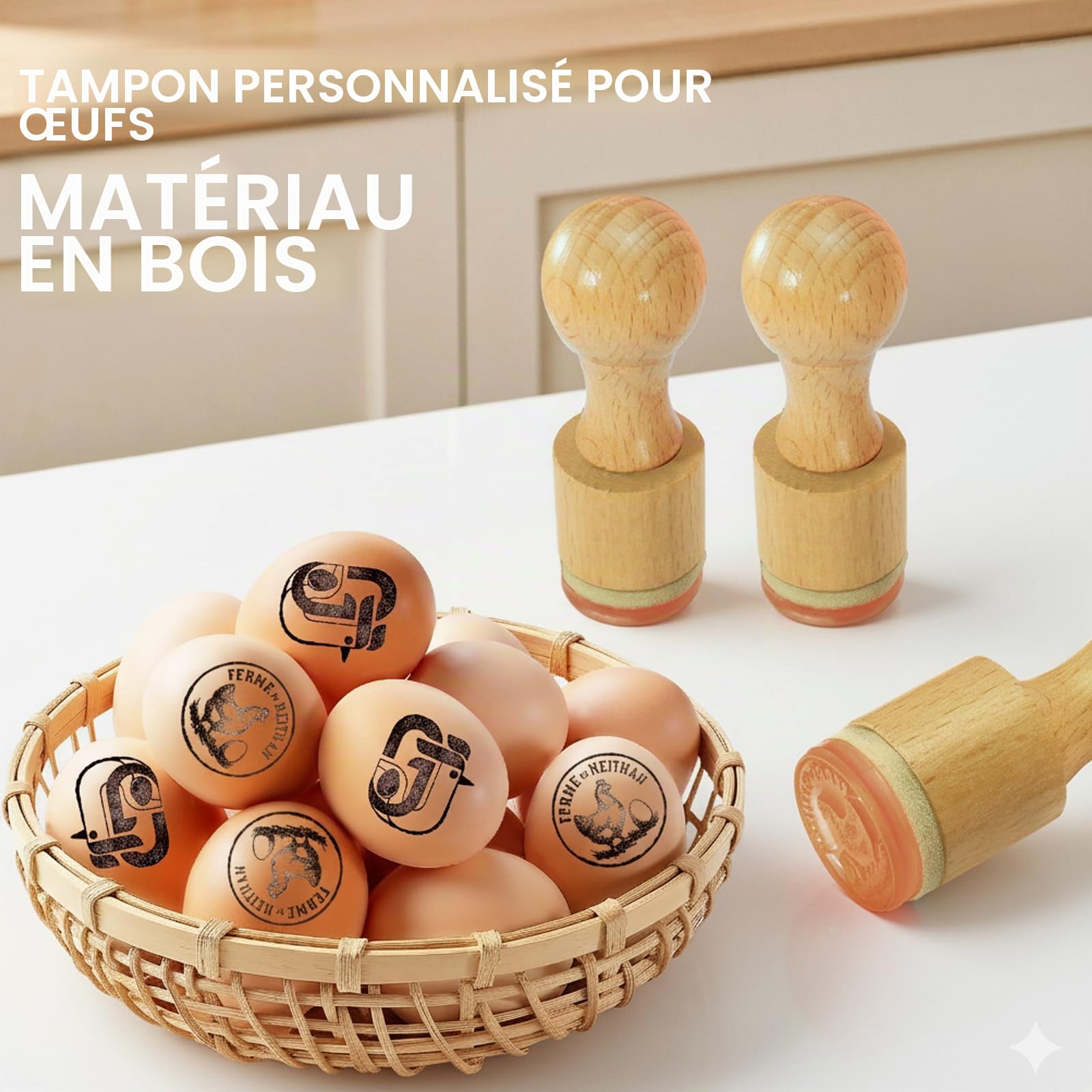 Tampon personnalisé pour œufs – Tampons de marquage personnalisés pour œufs avec tampon encreur pour œufs frais à la ferme, marqueurs d’œufs faits maison, outil de tampon avec logo/texte personnalisé