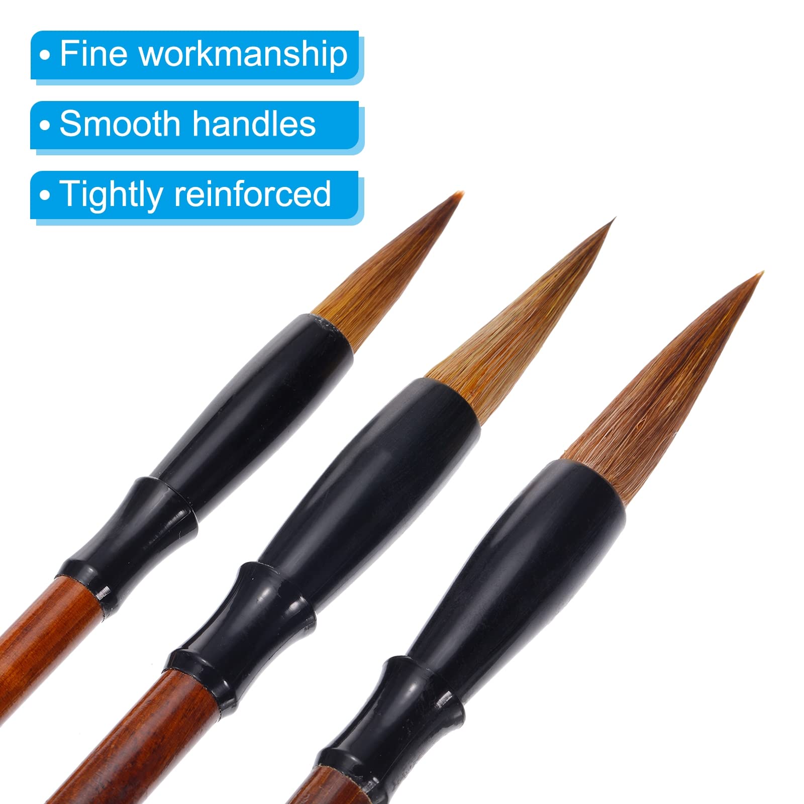PATIKIL Pennello Calligrafia, 3pz Pennelli Pittura Inchiostro Acquerellato Calligrafia Disegno Pennello Artistico Manico Alluminio per Principianti