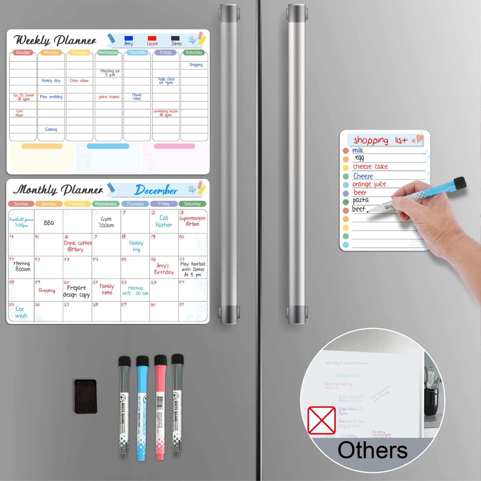Sliandtelly Magnetic Whiteboard Planner for Fridge 3pcs Monthly & Weekly Planner Board & Note-Pad - Image 2