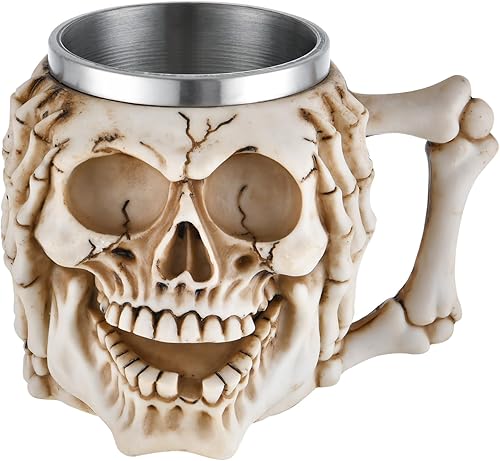 Taza de acero inoxidable con calavera vikinga, decoración perfecta de Halloween y regalo para hombres, jarra de cerveza, jarra, taza de café y taza