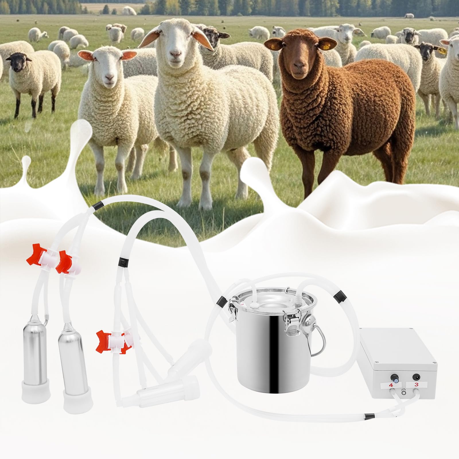 Máquina de ordeño de pulsaciones con depósito de acero inoxidable 3 L, ordeñadora eléctrica para cabras y vacas con caudal de 15 l/min, sistema automático de ordeño al vacío
