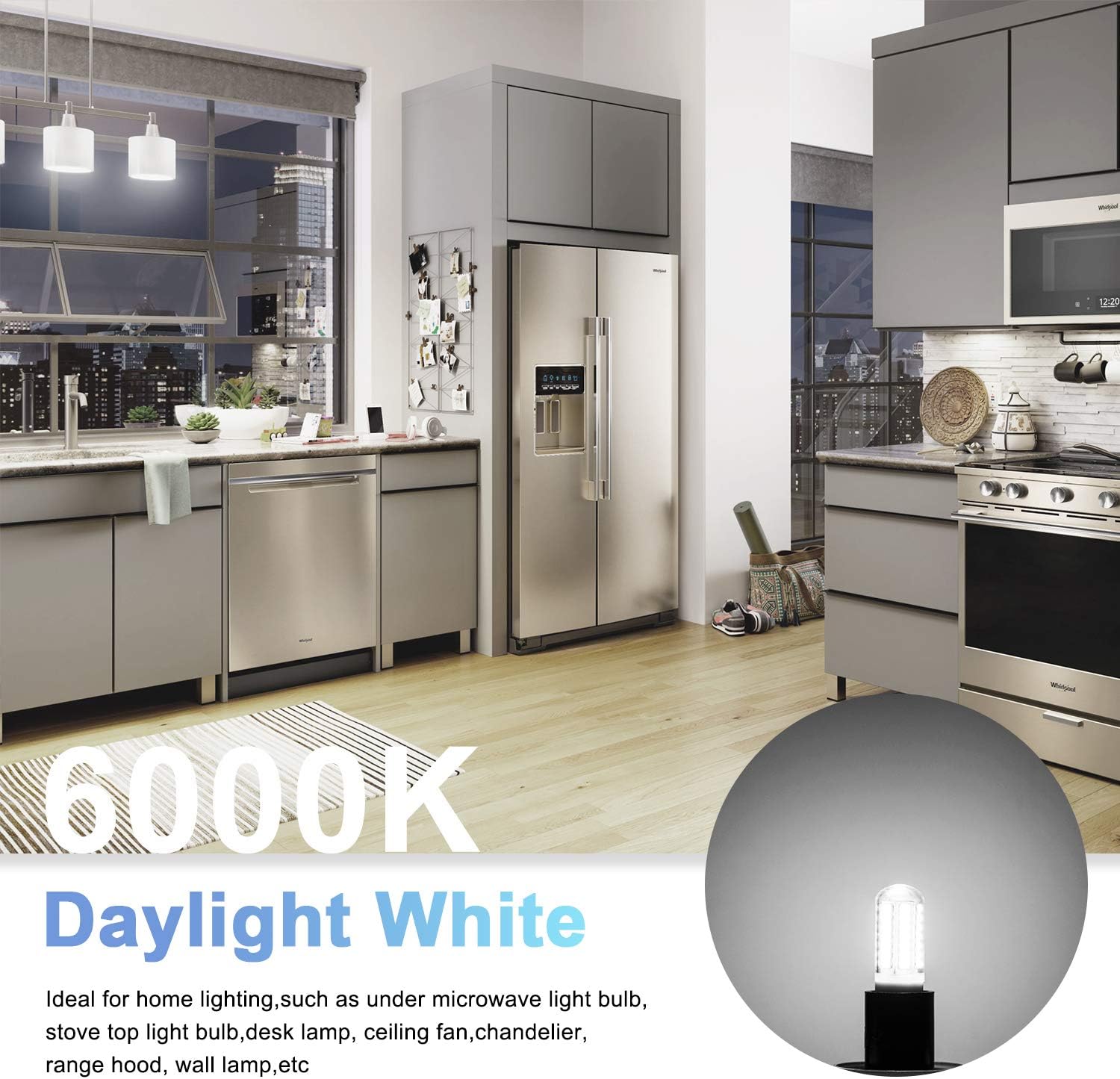 KLG E17 LED Bulb Dimmable, Small Microwave Light Bulb, Daylight 6000K, 4W Replaces 40W Halogen/Incandescent, Over Stove & Range Hood Bulb, 2 Pack
