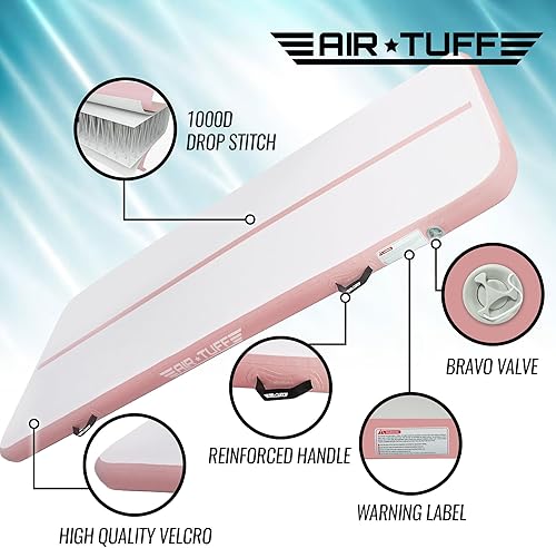 Miniatura 8 de AirTuff - Colchoneta inflable de gimnasia  pista de aire con bomba eléctrica para gimnasio en casa, yoga, animación, equipo de gimnasia, incluye