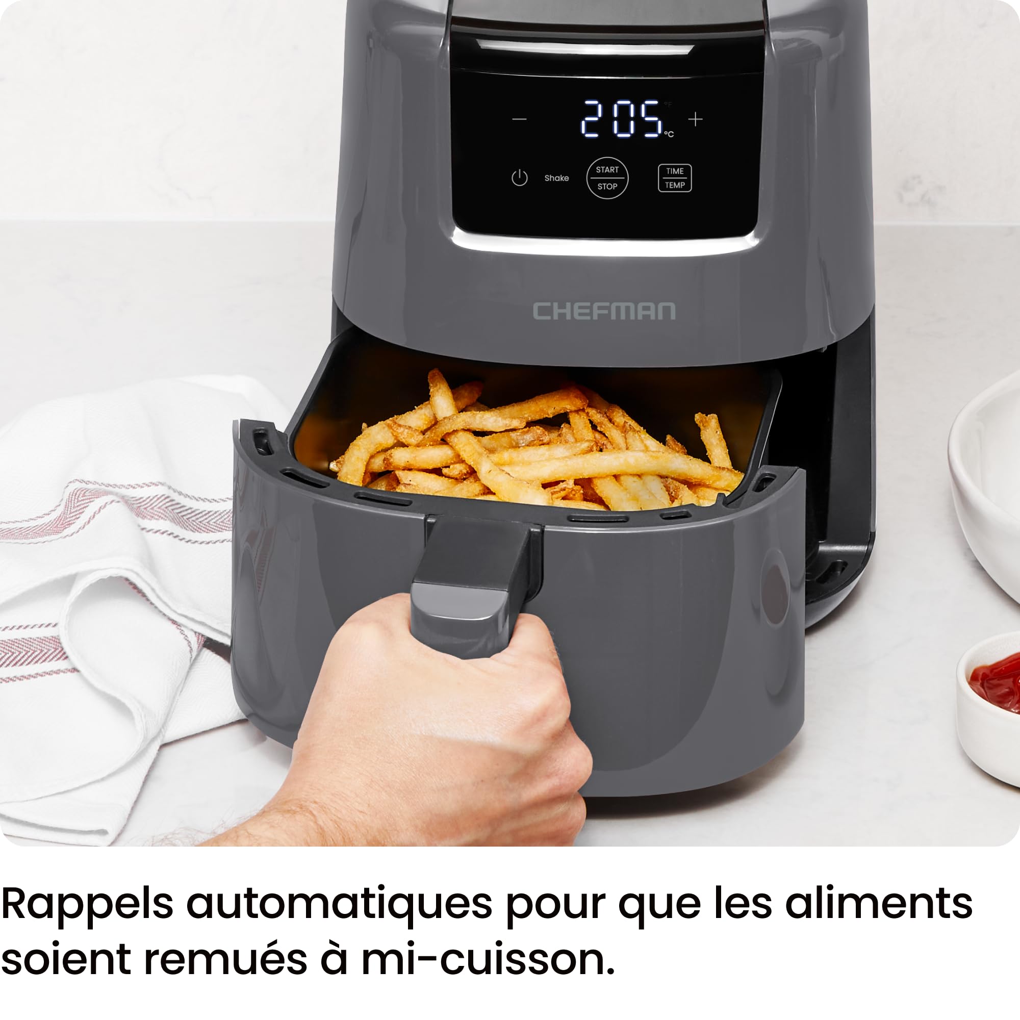 Chefman Mini Friggitrice ad Aria 2L Digitale, Cestino Antiaderente | Compatta, lavabile in lavastoviglie, frittura ad aria, Grigio