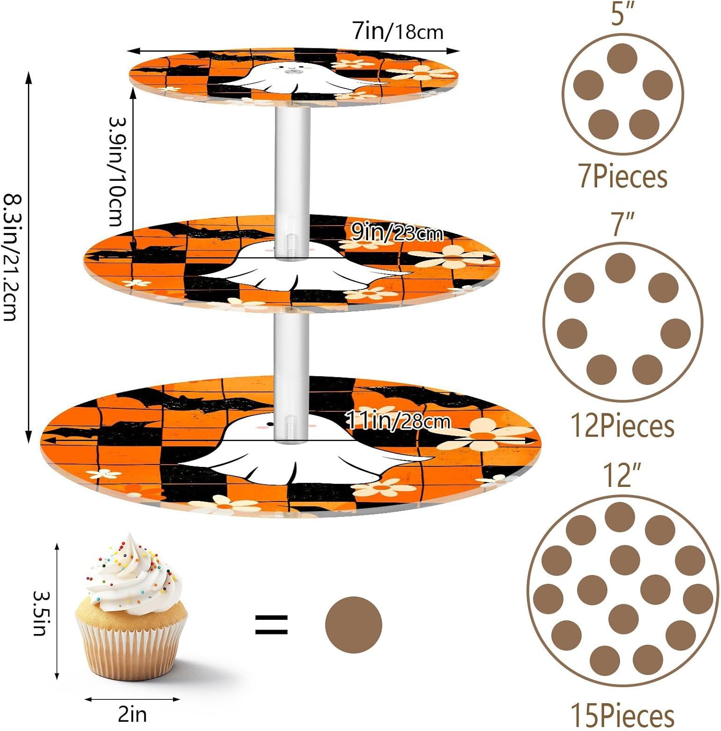 Ghost Bats Flowers Floral Halloween 3 Tier Acrylic Cupcake Stand, Cupcake Stand for 34 Cupcakes for Weddings, Christmas,Holidays,Parties,Birthday,Printed Cupcake Tower 23300733