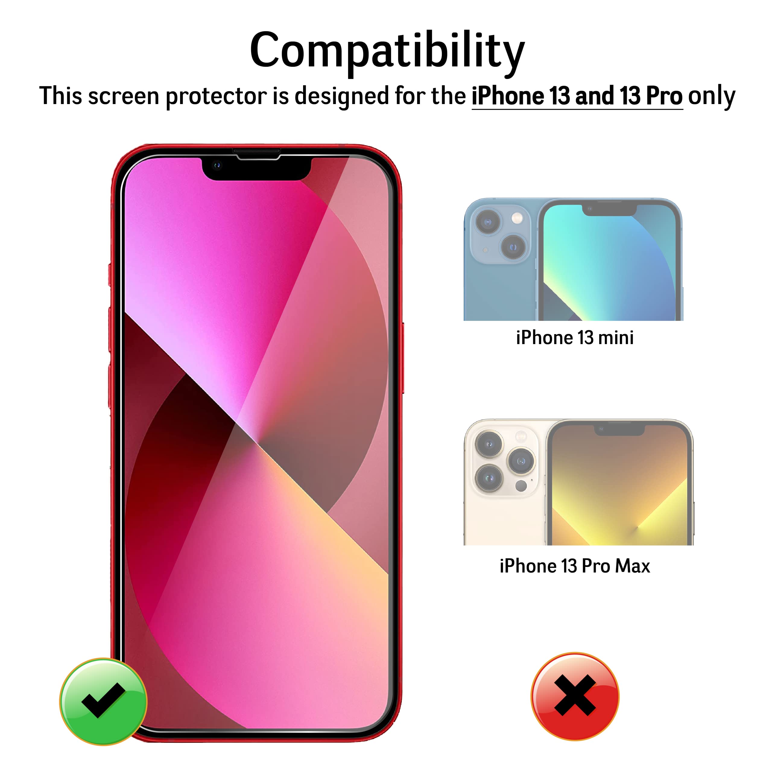 Vetro Temperato per iPhone 13 / iPhone 13 Pro [3 Pezzi] Vetrino Protettivo Pellicola Protezione Schermo