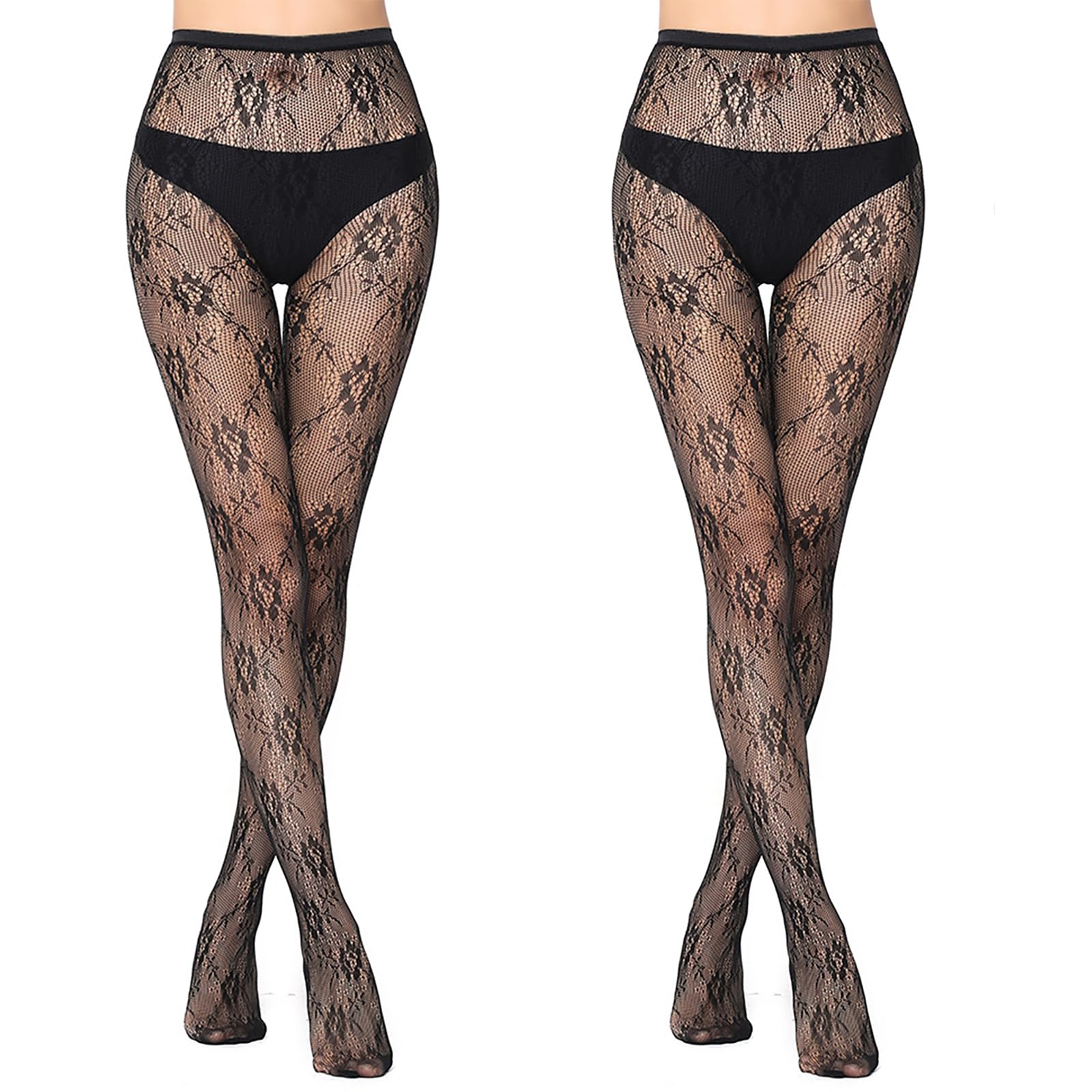2 Pairs Lace Patterned Tights Fishnet Floral Stockings Small Hole Pattern Leggings Tights Net Pantyhose