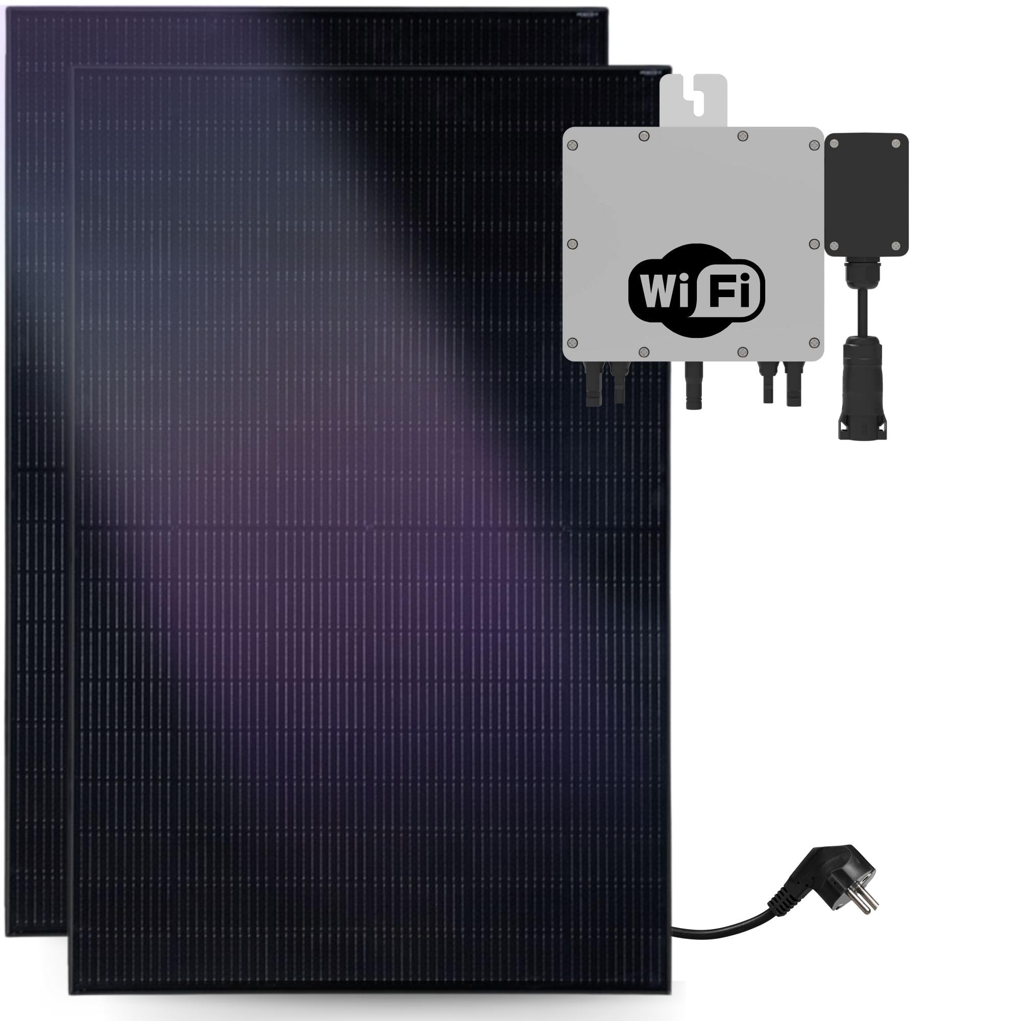 KLARBEIT Balkonkraftwerk Set 2x Full Black Modul 440W, 800W Wechselrichter, 5m Schuko, Balkon-Solaranlage komplett