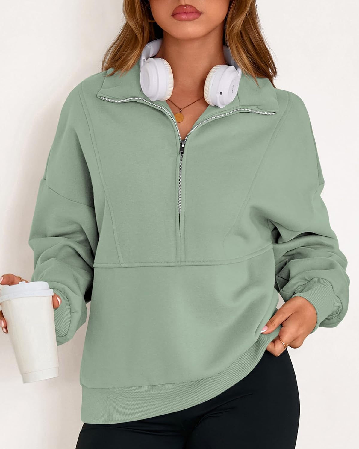 Sweatshirt for Women 2026 Fall Half Zip Pullover Oversized Fleece Mock Neck Hoodies Fashion Outfits Winter Clothing - image 5