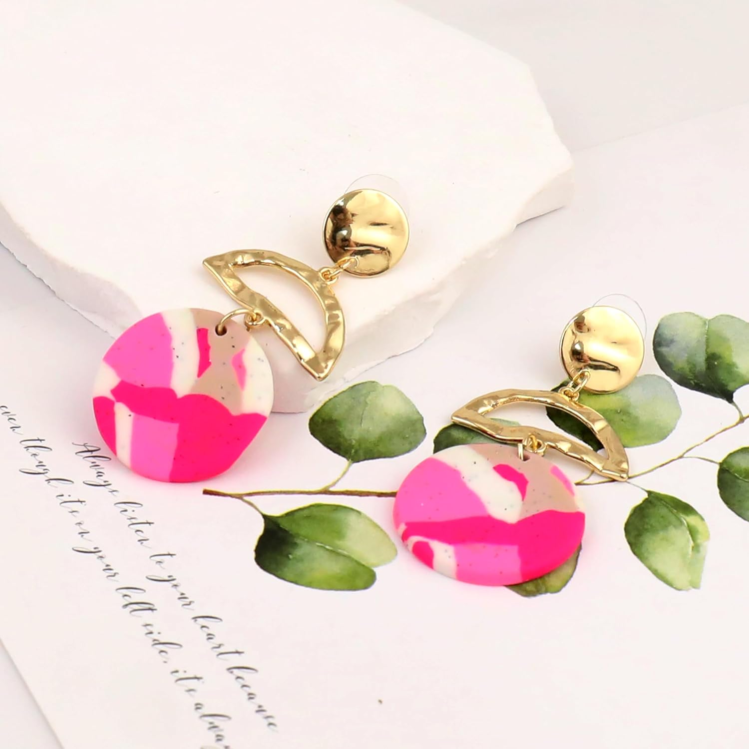 Handmade Geometric Dangle Earrings for Women Colorful Round Polymer Clay Long Drop Earrings 18K Gold Plated Stainless Steel Jewelry Gift - Image 6