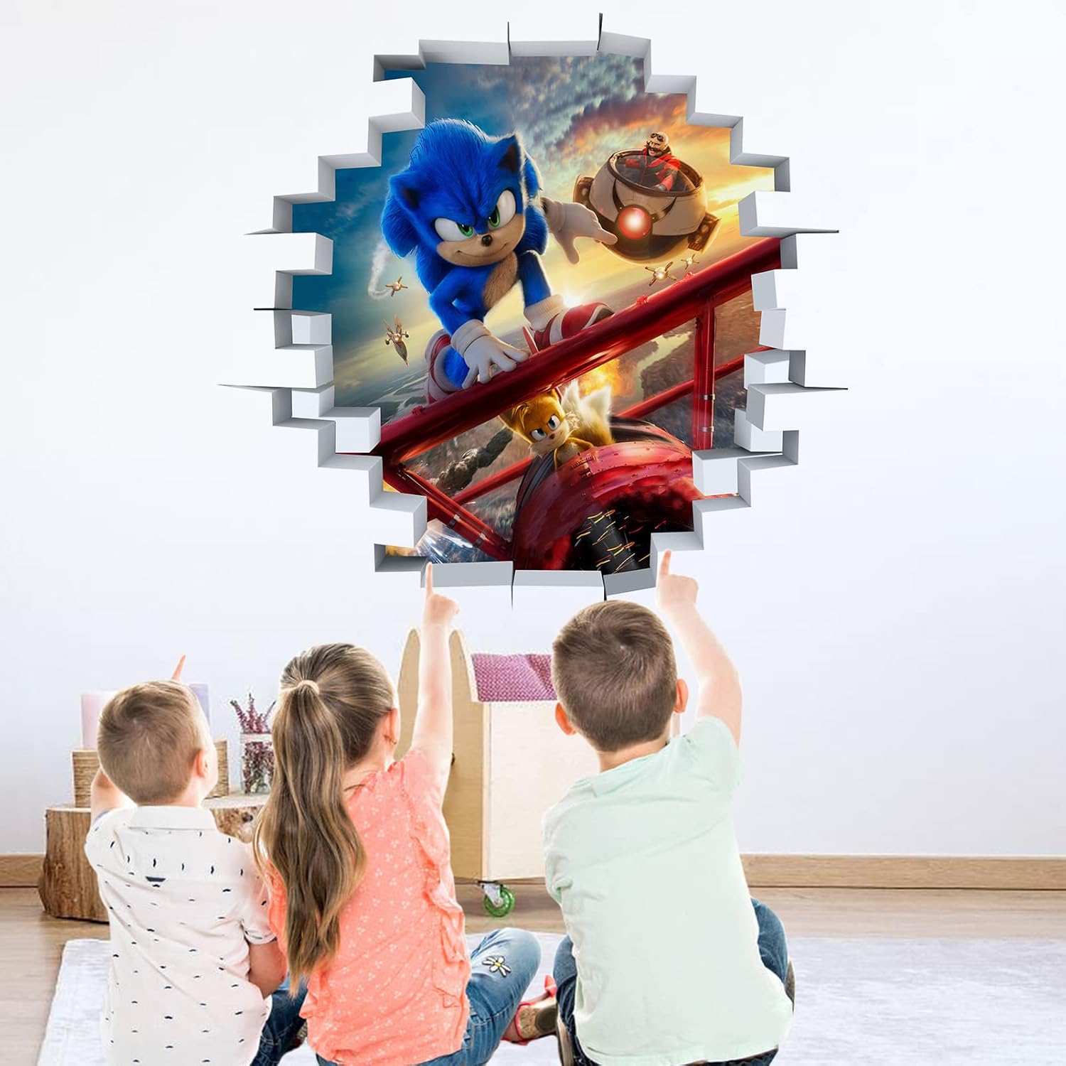 Sonic Wall Decals,6D Smashed Custom Hedgehog Stickers,Kids