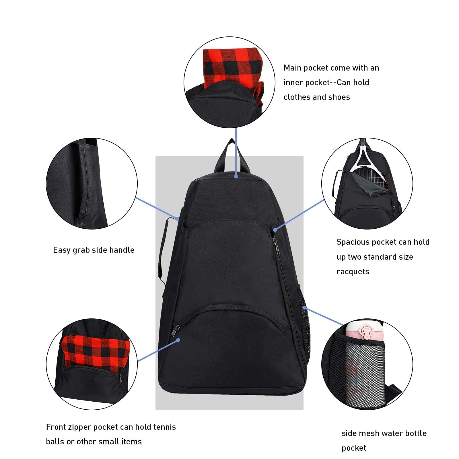 Sac à Dos de Tennis, Sac à Dos de Tennis, Unisexe pour Femme, Homme et Enfant, Sac à Dos pour Raquette de Tennis, Badminton, Sac à Dos de Tennis, Sac à Dos de Sport, Sac à Dos de Tennis